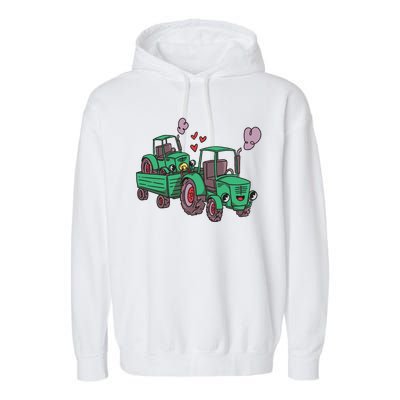 Cute Green Tractor Family Garment-Dyed Fleece Hoodie