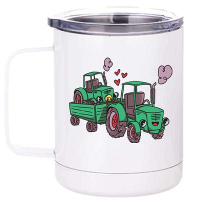 Cute Green Tractor Family 12 oz Stainless Steel Tumbler Cup