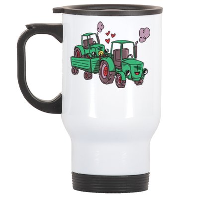 Cute Green Tractor Family Stainless Steel Travel Mug