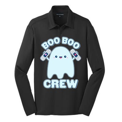 Cute Halloween Boo Boo Crew Band Aid Ghost Silk Touch Performance Long Sleeve Polo