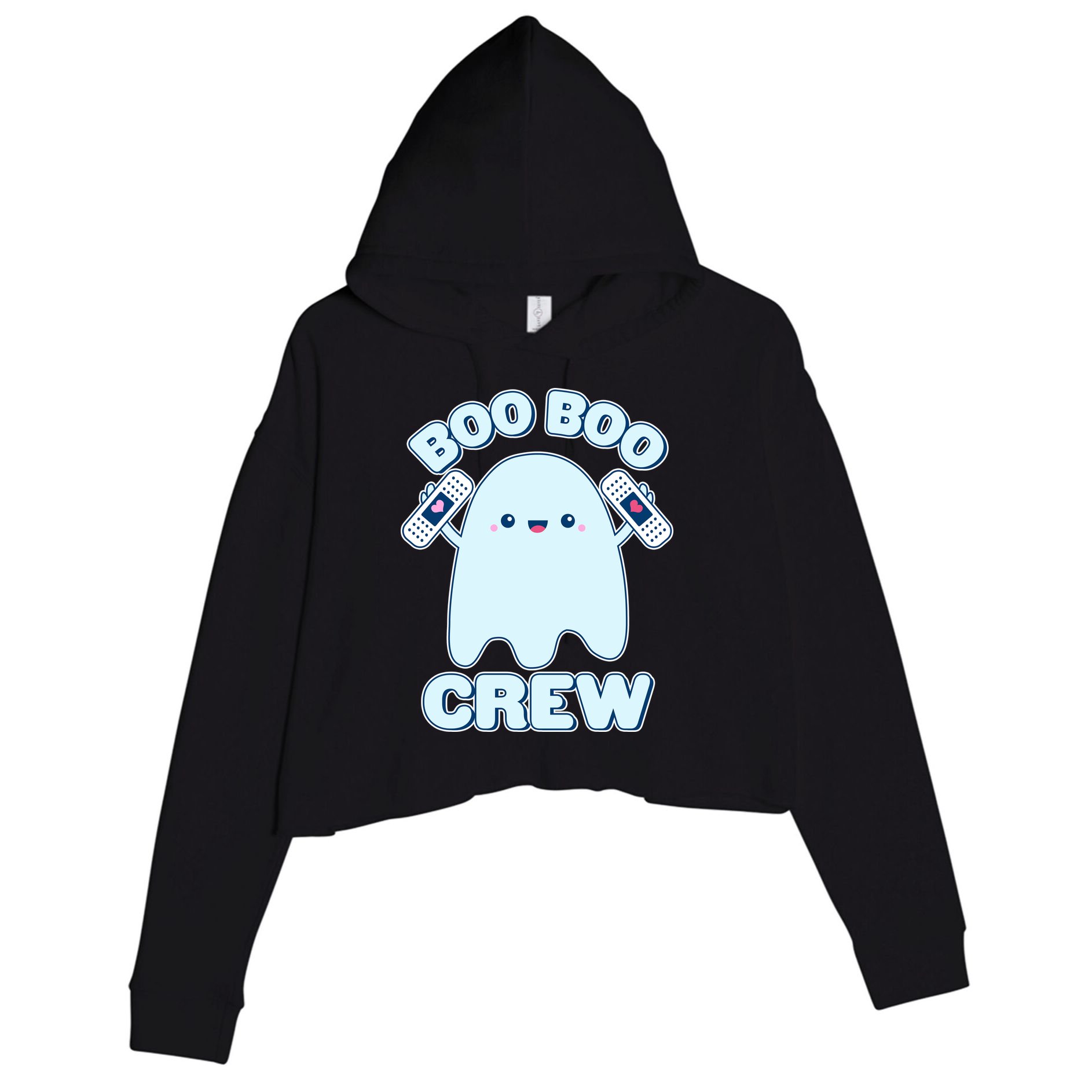 Cute Halloween Boo Boo Crew Band Aid Ghost Crop Fleece Hoodie