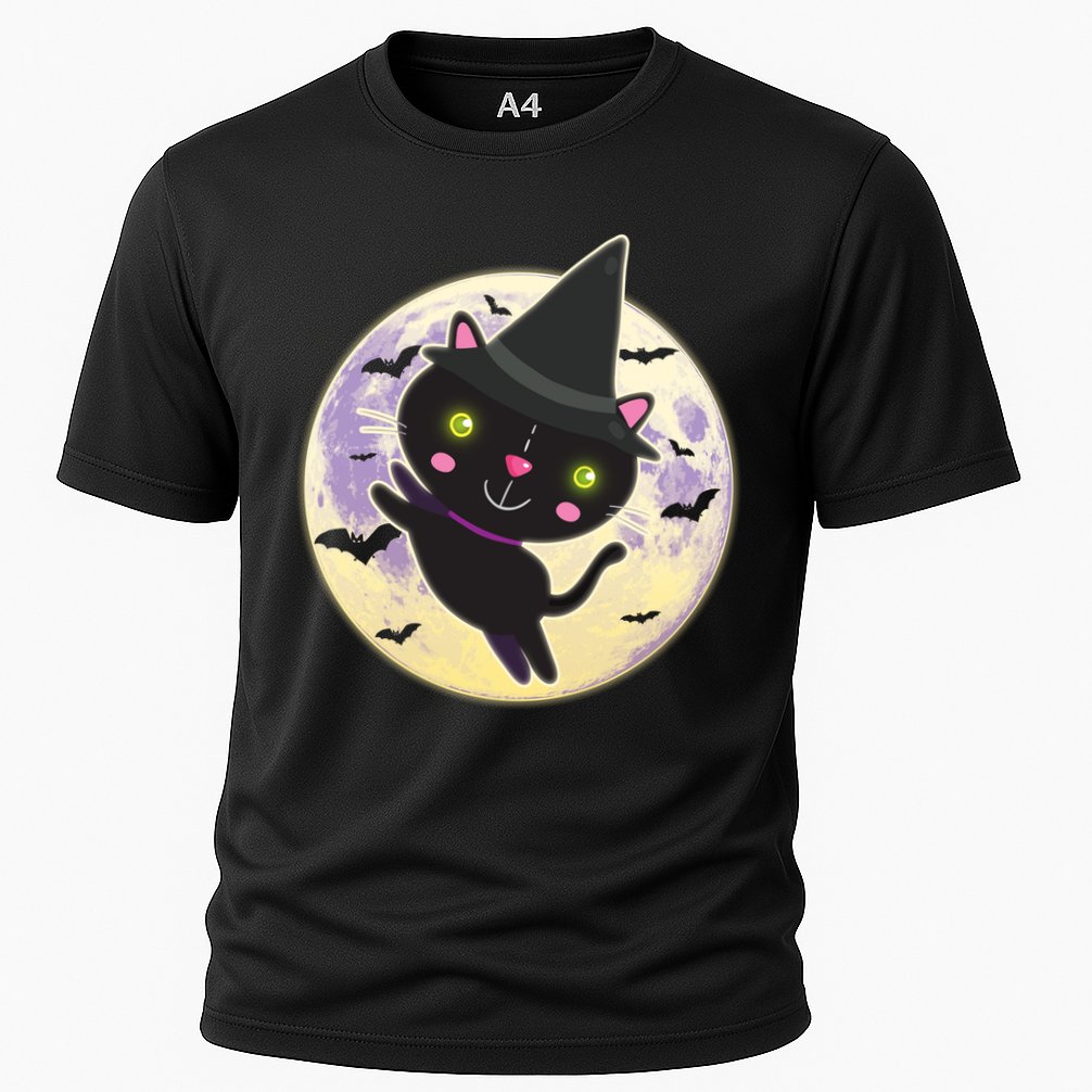 Cute Halloween Cat Moon Cooling Performance Crew T-Shirt