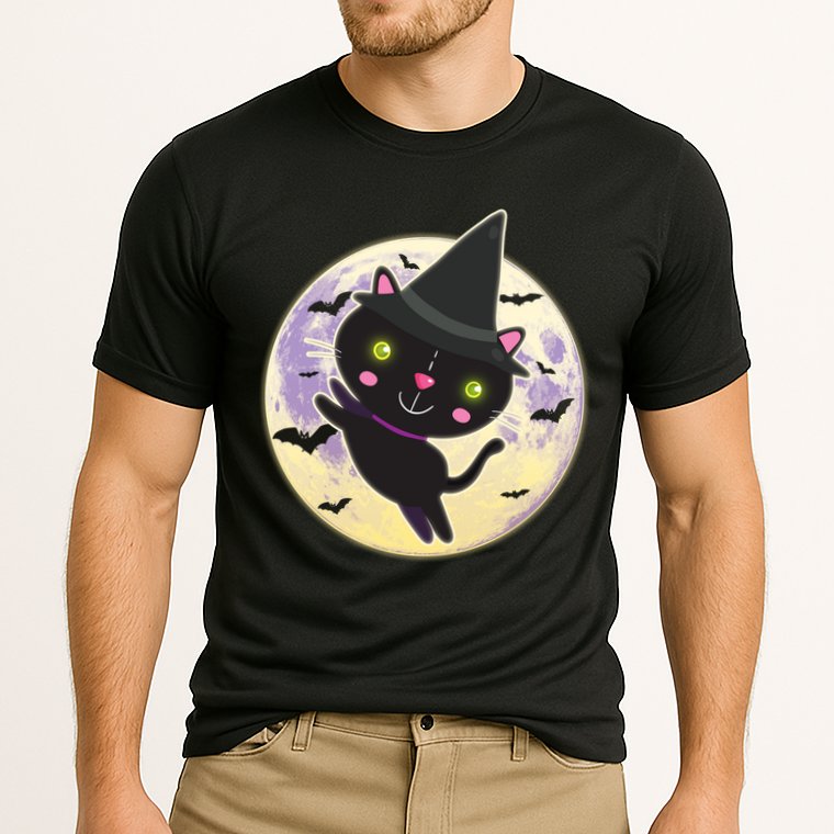 Cute Halloween Cat Moon Cooling Performance Crew T-Shirt