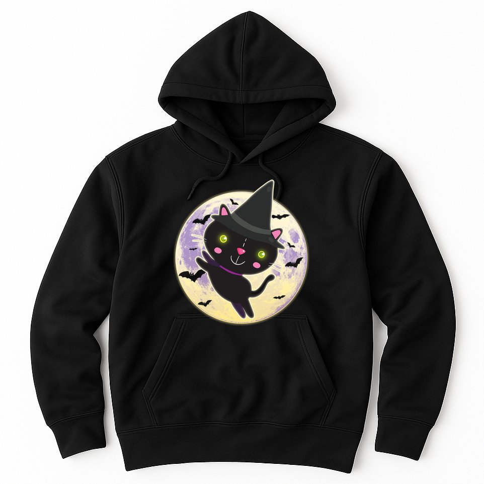 Cute Halloween Cat Moon Hoodie