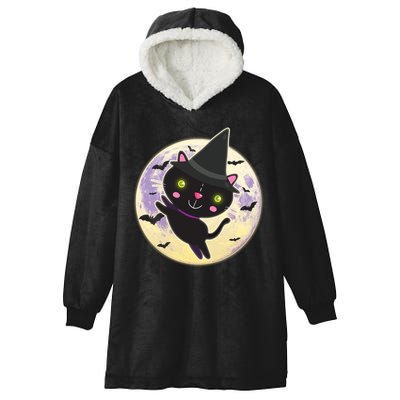 Cute Halloween Cat Moon Hooded Wearable Blanket