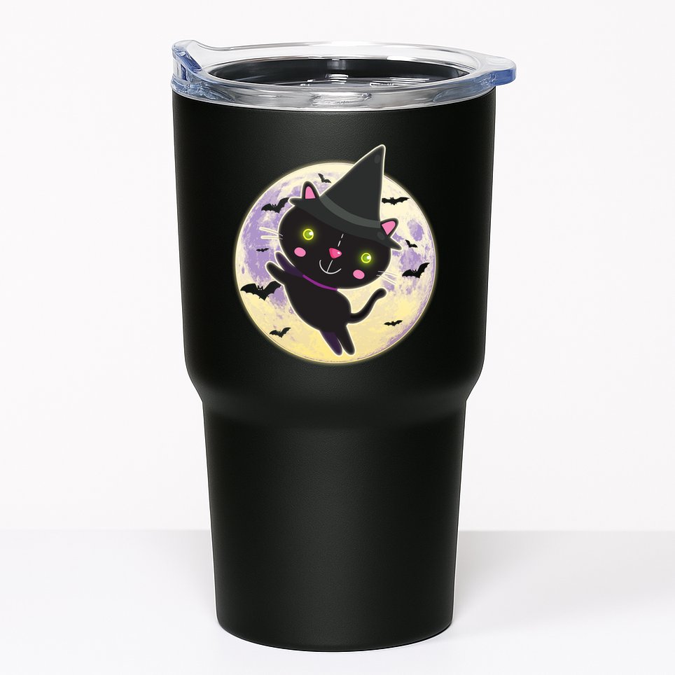 Cute Halloween Cat Moon Tumbler