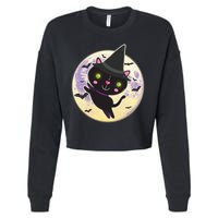 Cute Halloween Cat Moon Cropped Pullover Crew