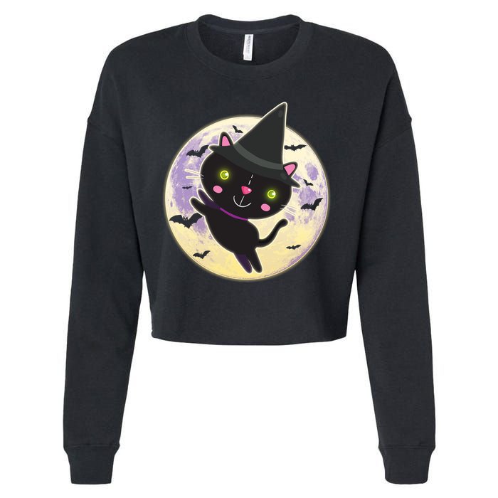 Cute Halloween Cat Moon Cropped Pullover Crew