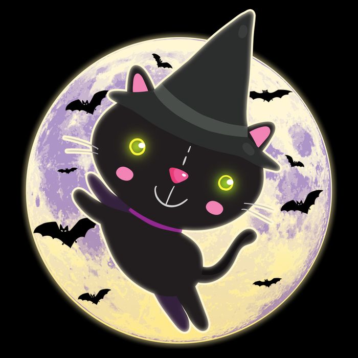Cute Halloween Cat Moon Cropped Pullover Crew