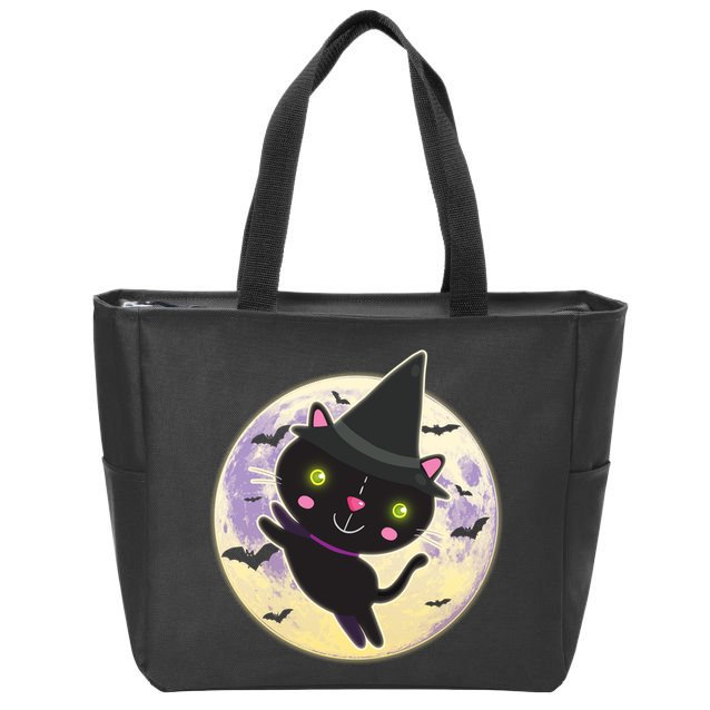Cute Halloween Cat Moon Zip Tote Bag