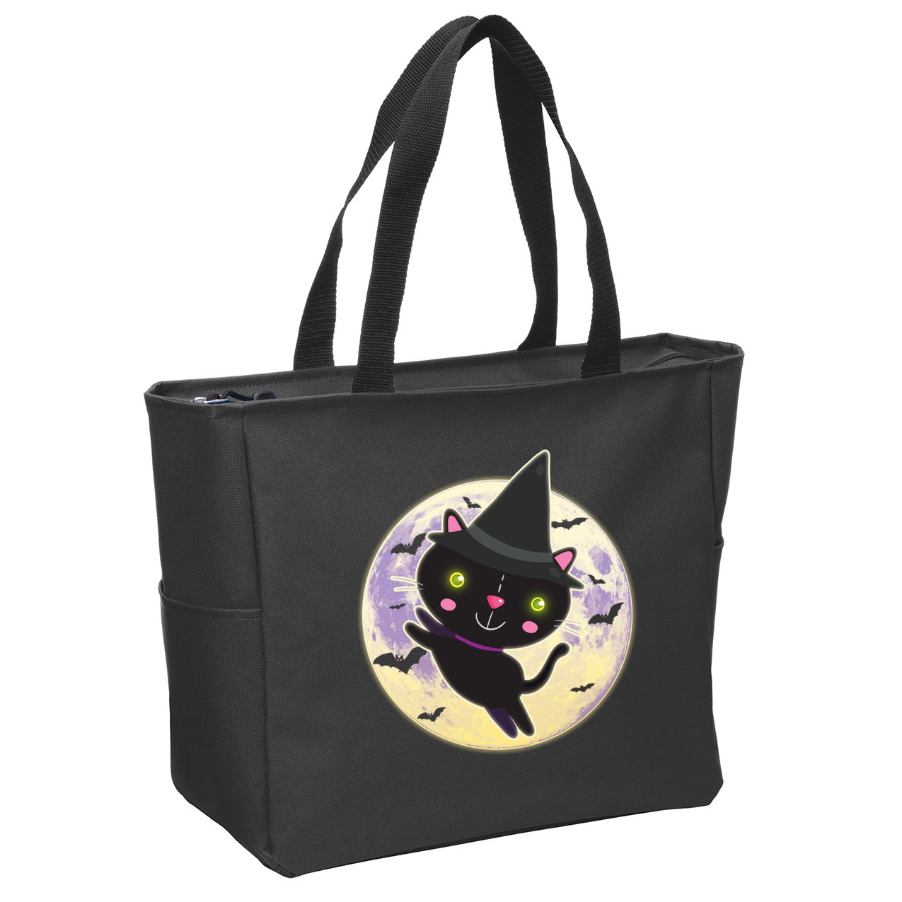 Cute Halloween Cat Moon Zip Tote Bag