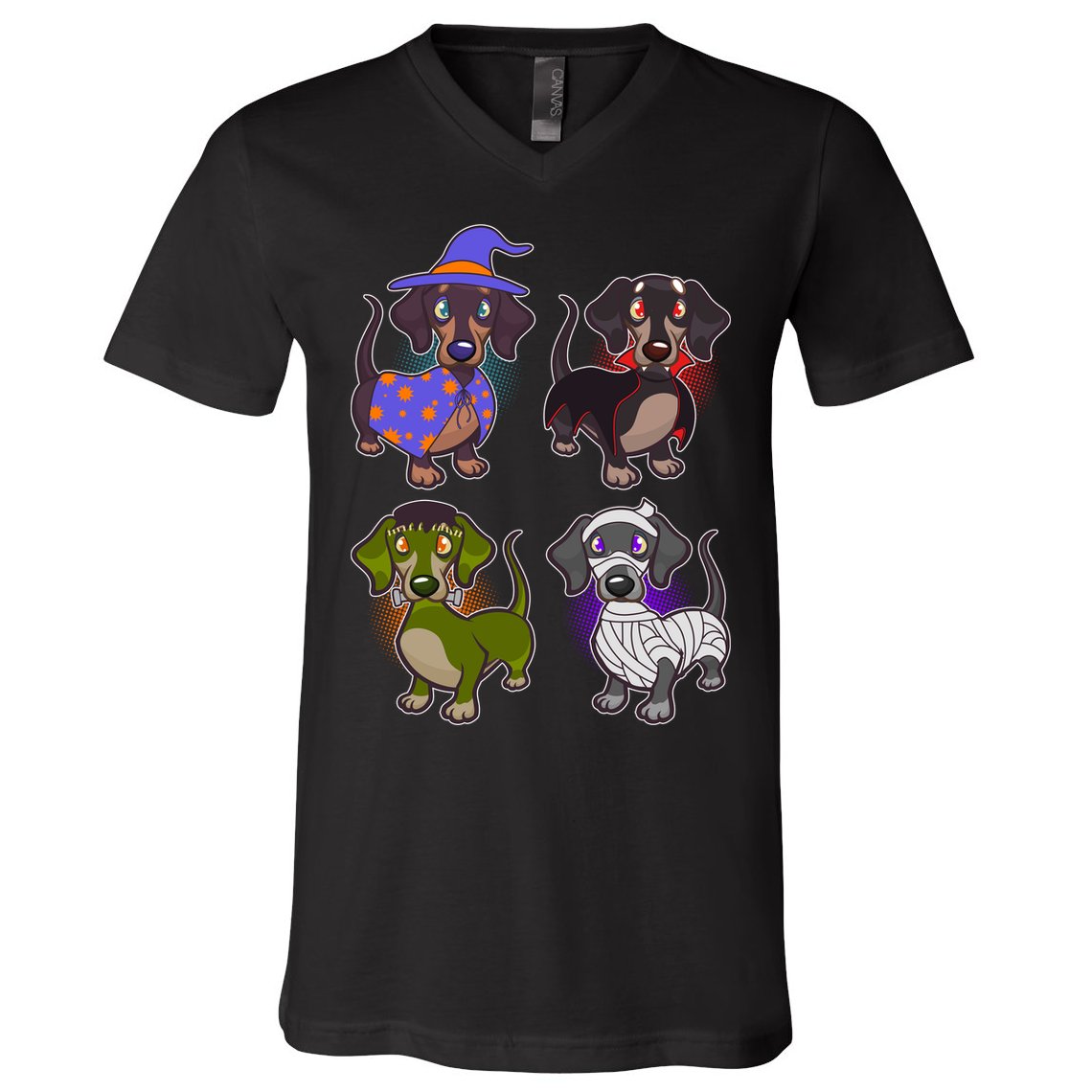 Cute Halloween Dachshunds  V-Neck T-Shirt