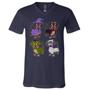 Cute Halloween Dachshunds  V-Neck T-Shirt