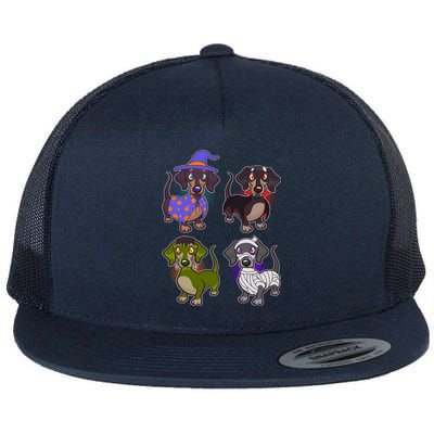 Cute Halloween Dachshunds  Flat Bill Trucker Hat