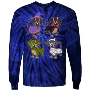 Cute Halloween Dachshunds  Tie-Dye Long Sleeve Shirt