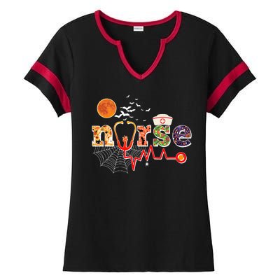 Cute Halloween Patterns Nurse Ladies Halftime Notch Neck Tee