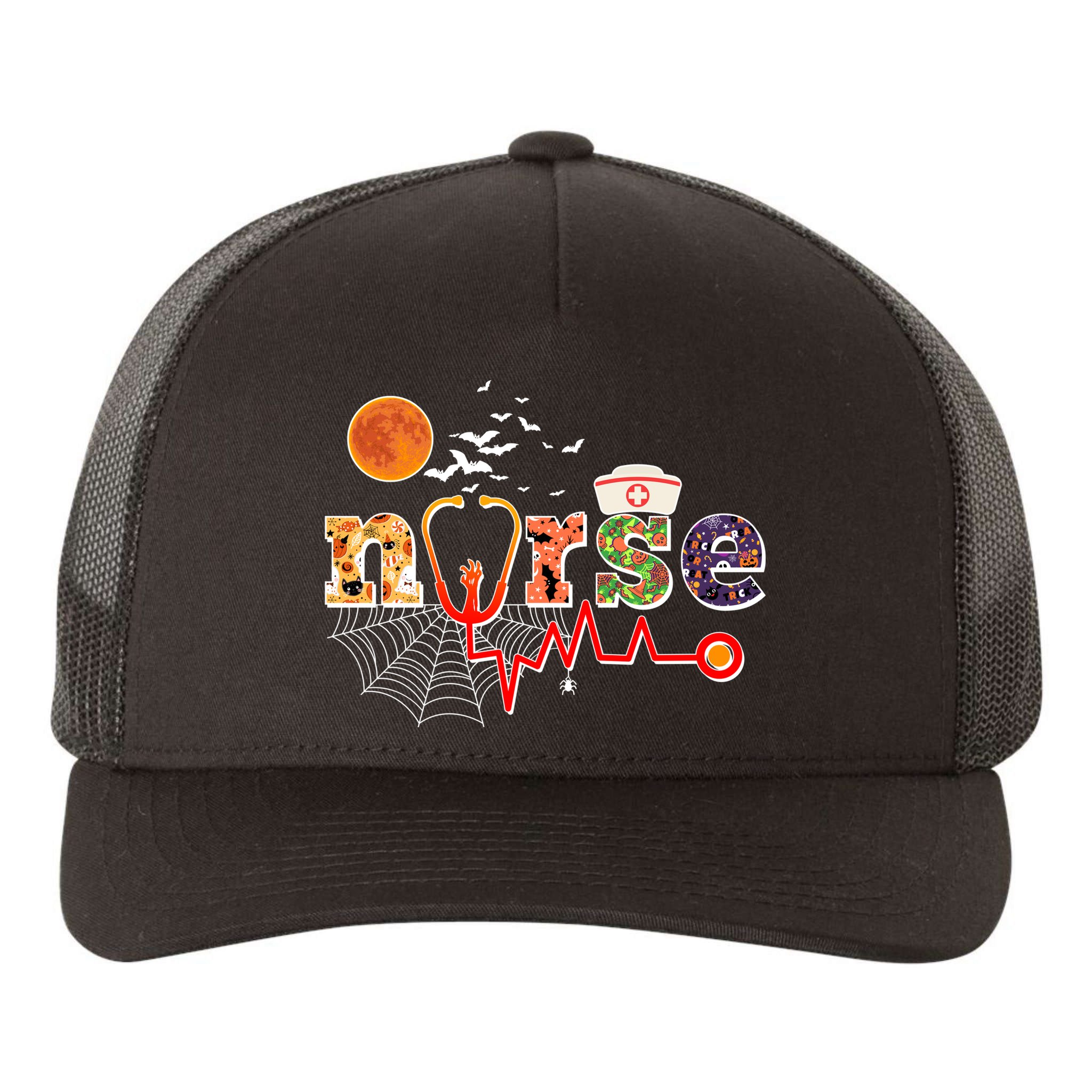 Cute Halloween Patterns Nurse Yupoong Adult 5-Panel Trucker Hat