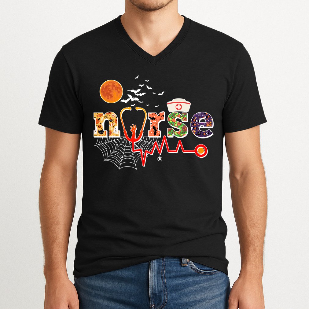 Cute Halloween Patterns Nurse V-Neck T-Shirt