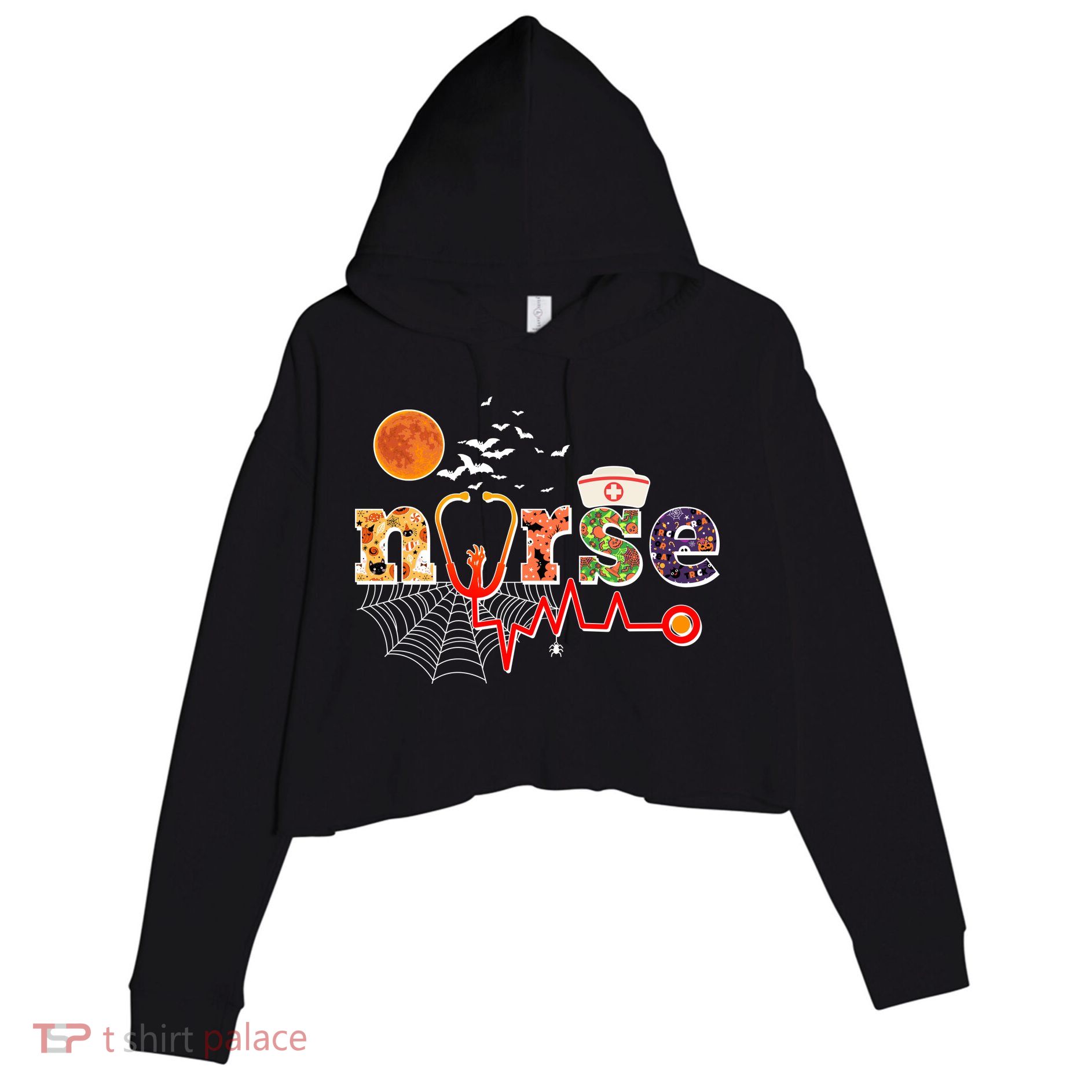 Cute Halloween Patterns Nurse Crop Fleece Hoodie