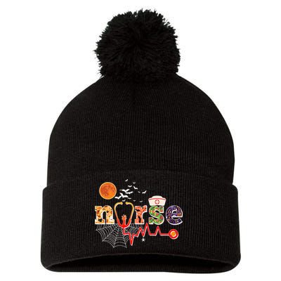 Cute Halloween Patterns Nurse Pom Pom 12in Knit Beanie