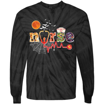 Cute Halloween Patterns Nurse Tie-Dye Long Sleeve Shirt