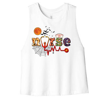 Cute Halloween Patterns Nurse Women's Racerback Cropped Tank