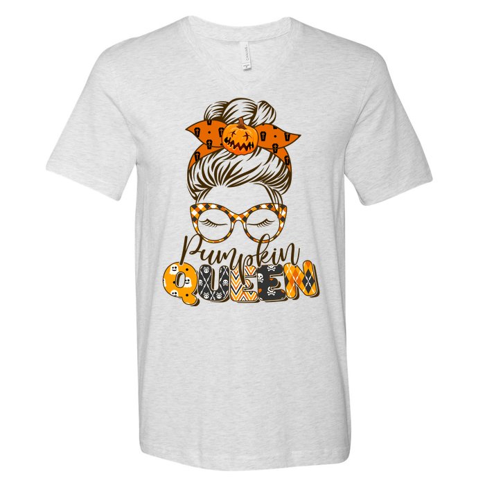 Cute Halloween Pumpkin Queen Autumn  V-Neck T-Shirt