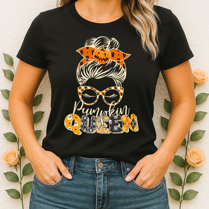 Cute Halloween Pumpkin Queen Autumn  Womens T-Shirt