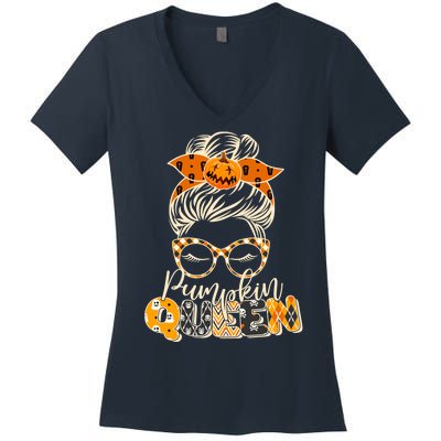 Cute Halloween Pumpkin Queen Autumn  Women's V-Neck T-Shirt