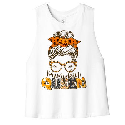 Cute Halloween Pumpkin Queen Autumn  Women's Racerback Cropped Tank