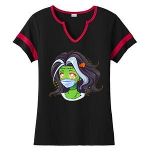 Cute Halloween Quarantined Frankenstein Monster Girl Ladies Halftime Notch Neck Tee