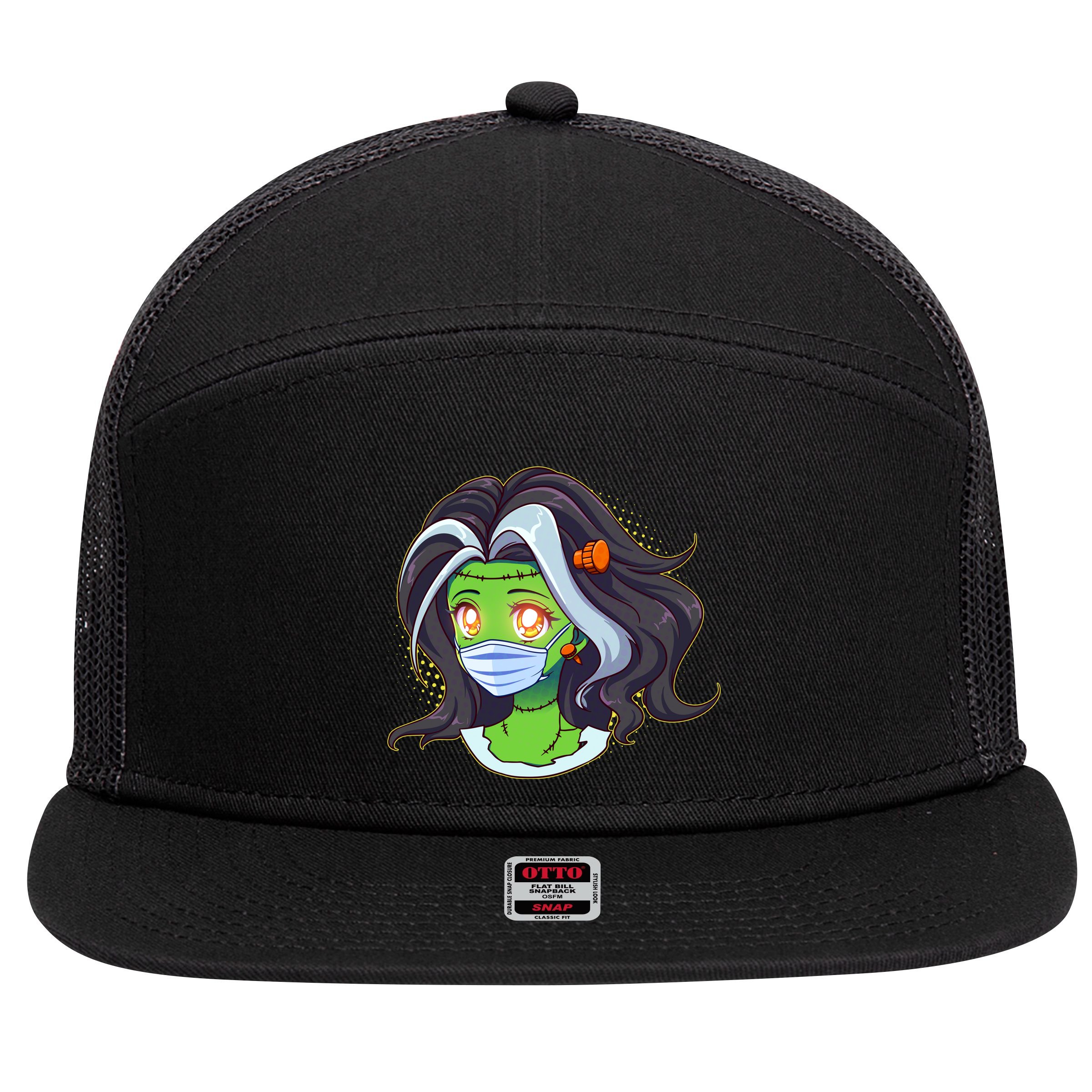 Cute Halloween Quarantined Frankenstein Monster Girl 7 Panel Mesh Trucker Snapback Hat