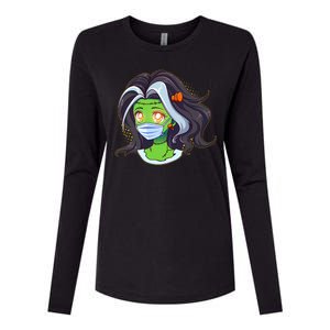 Cute Halloween Quarantined Frankenstein Monster Girl Womens Cotton Relaxed Long Sleeve T-Shirt