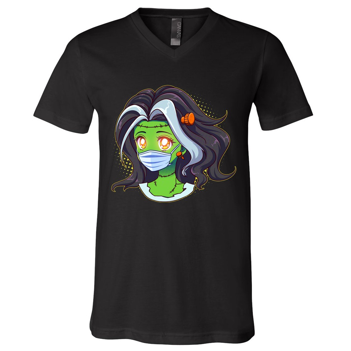 Cute Halloween Quarantined Frankenstein Monster Girl V-Neck T-Shirt