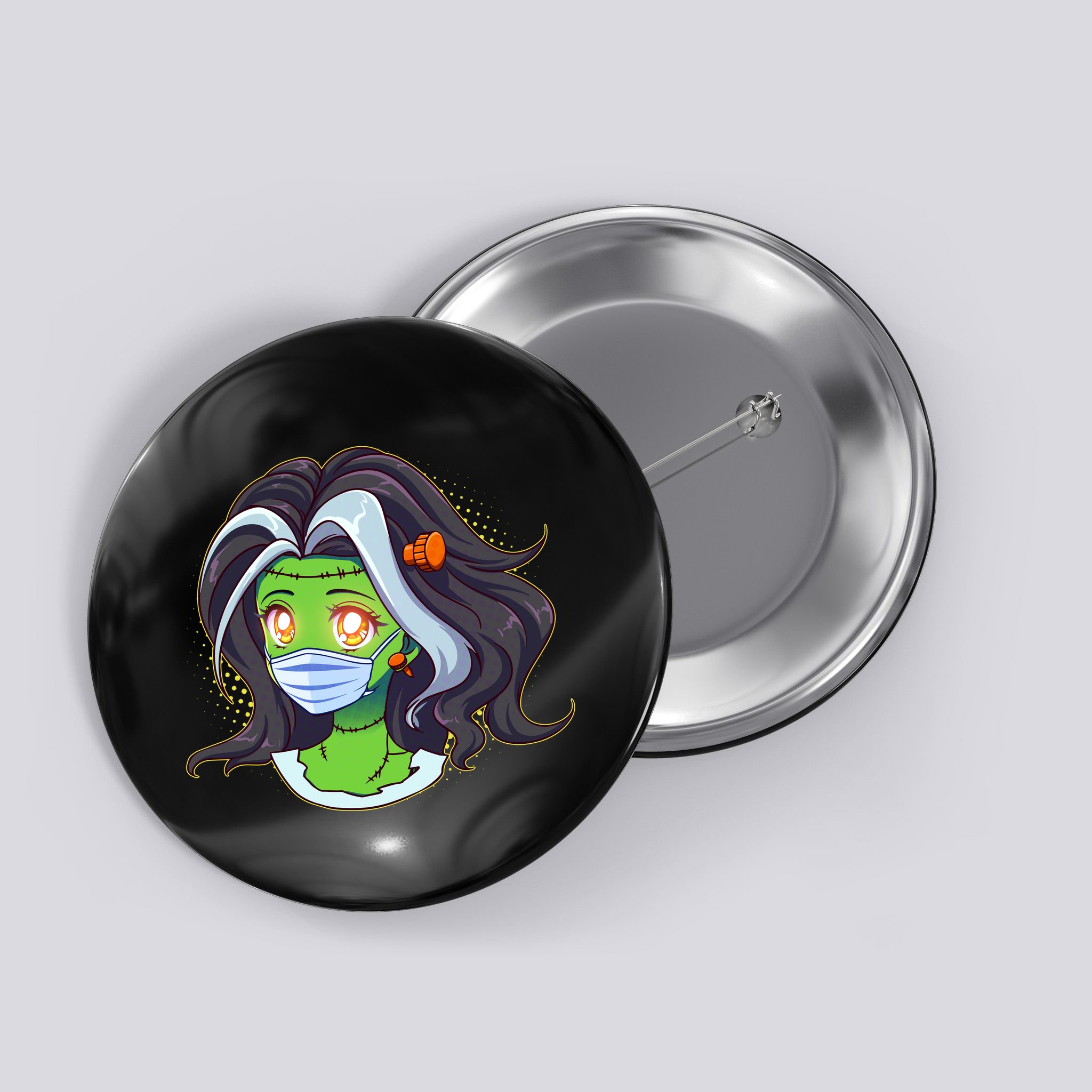 Cute Halloween Quarantined Frankenstein Monster Girl Button