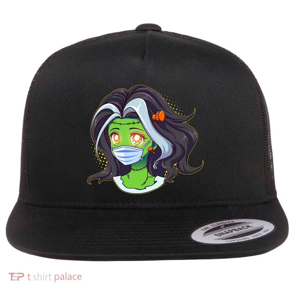 Cute Halloween Quarantined Frankenstein Monster Girl Flat Bill Trucker Hat