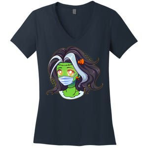 Cute Halloween Quarantined Frankenstein Monster Girl Women's V-Neck T-Shirt