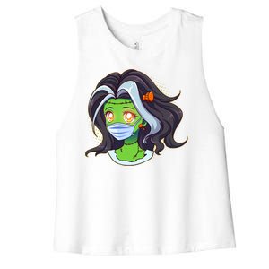 Cute Halloween Quarantined Frankenstein Monster Girl Women's Racerback Cropped Tank