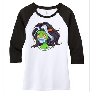 Cute Halloween Quarantined Frankenstein Monster Girl Women's Tri-Blend 3/4-Sleeve Raglan Shirt