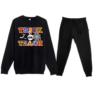 Cute Halloween Trick Or Teach Teacher Premium Crewneck Sweatsuit Set