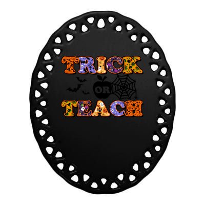 Cute Halloween Trick Or Teach Teacher Ceramic Oval Ornament