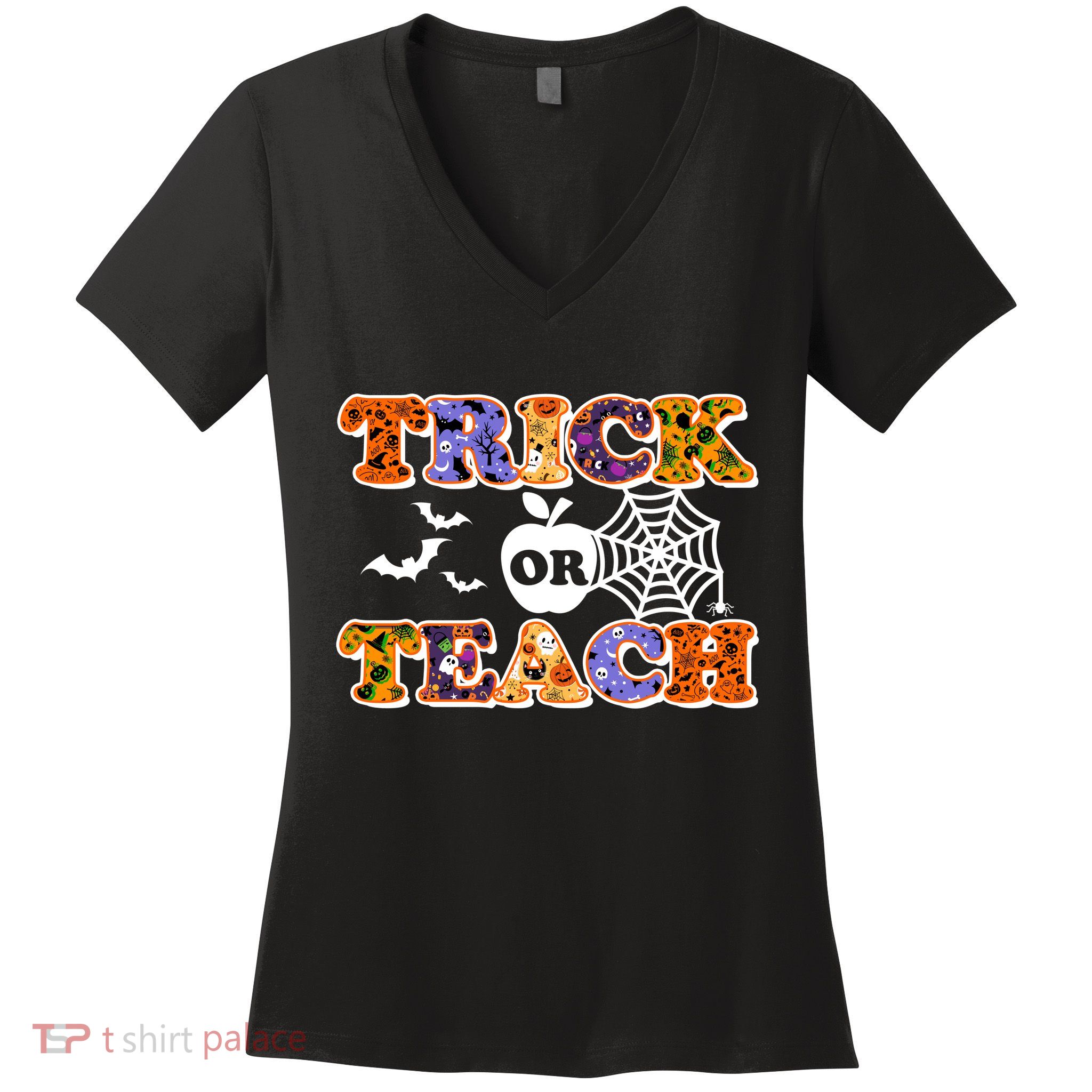 Cute Halloween Trick Or Teach Teacher Women's V-Neck T-Shirt