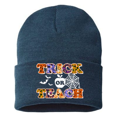 Cute Halloween Trick Or Teach Teacher Sustainable Knit Beanie