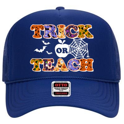 Cute Halloween Trick Or Teach Teacher High Crown Mesh Back Trucker Hat