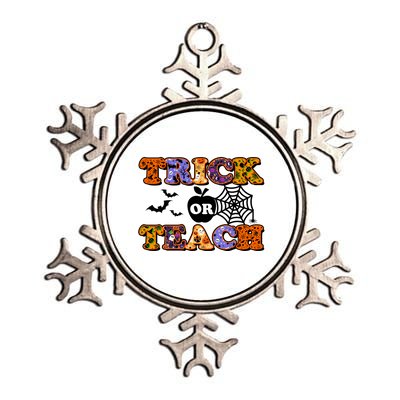 Cute Halloween Trick Or Teach Teacher Metallic Star Ornament