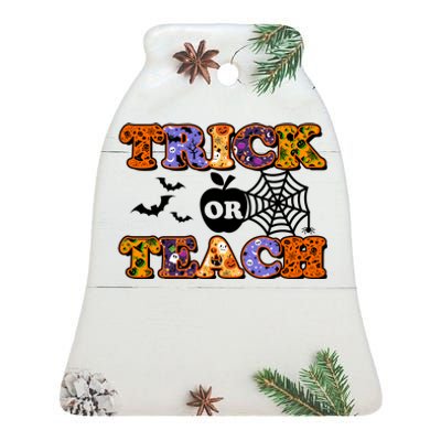 Cute Halloween Trick Or Teach Teacher Ceramic Bell Ornament