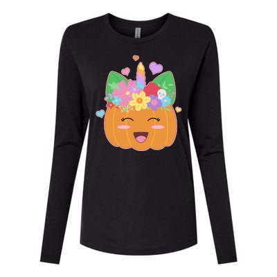 Cute Halloween Unicorn Pumpkin Womens Cotton Relaxed Long Sleeve T-Shirt