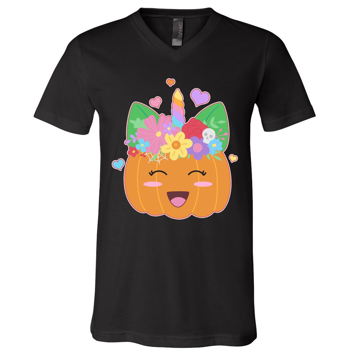 Cute Halloween Unicorn Pumpkin V-Neck T-Shirt