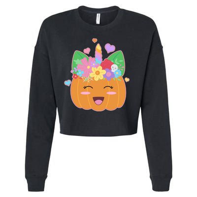 Cute Halloween Unicorn Pumpkin Cropped Pullover Crew