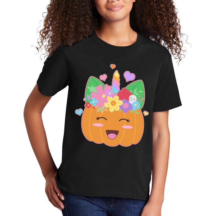 Cute Halloween Unicorn Pumpkin Kids T-Shirt